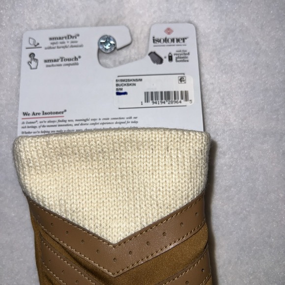 Isotoner Women's Rib Knit Spandex Winter Gloves Size:  S/M New with tag Buckskin - Picture 4 of 4